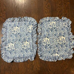 VTG Ralph Lauren Set of Two (2) Porcelain Blue Ruffled Tamarind Bird Pillow Sham
